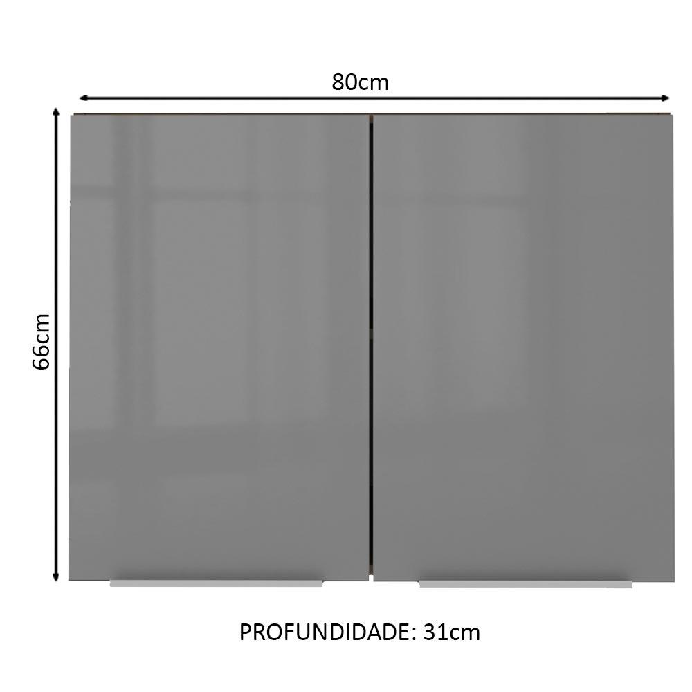 Armário Aéreo Madesa Lux 80 cm 2 Portas - Rustic/Cinza