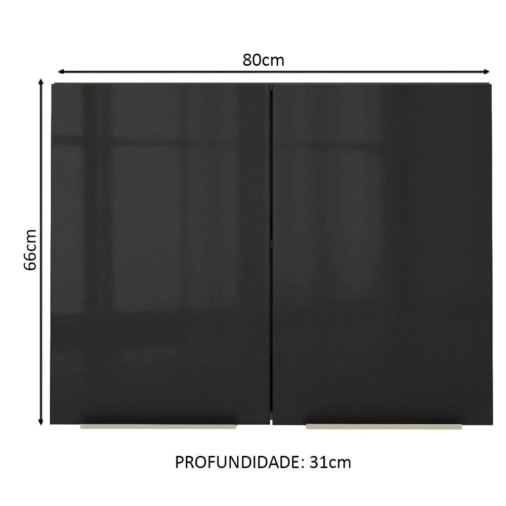 Armário Aéreo Madesa Lux 80 cm 2 Portas - Rustic/Preto