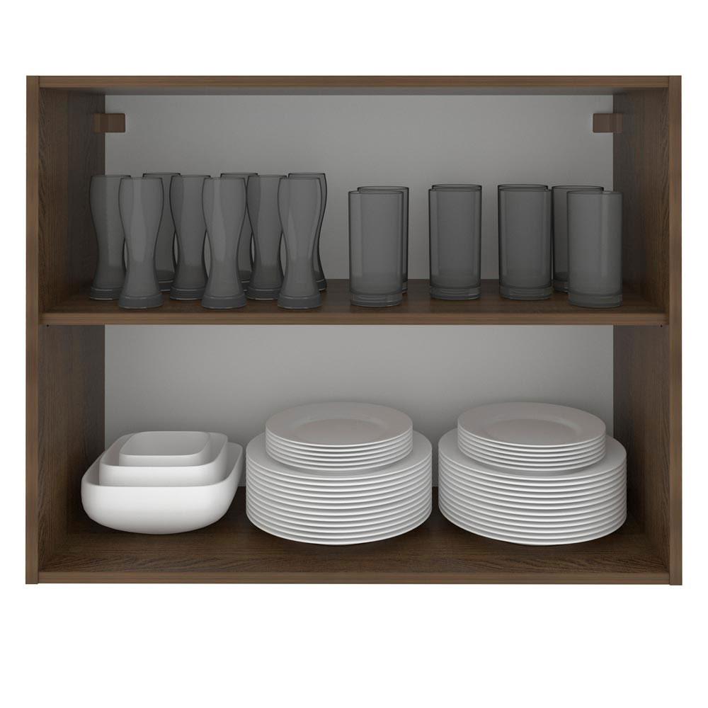 Armário Aéreo Madesa Lux 80 cm 2 Portas - Rustic/Preto
