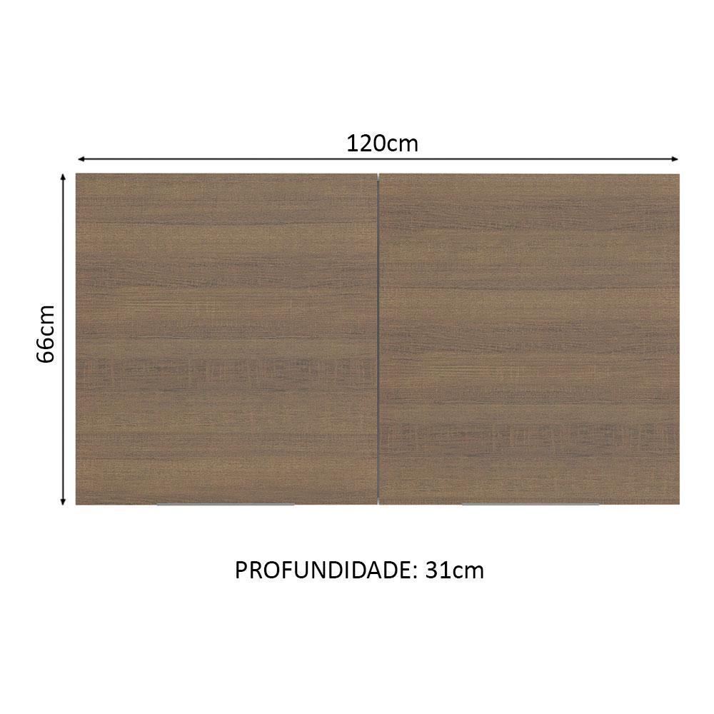 Armário Aéreo Madesa Stella 120 cm 2 Portas - Branco/Rustic