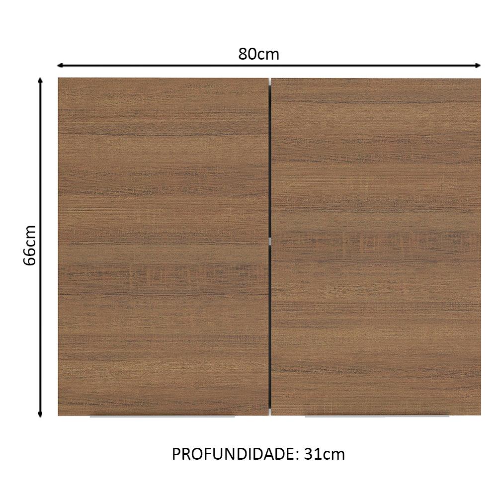 Armário Aéreo Madesa Stella 80 cm 2 Portas - Branco/Rustic