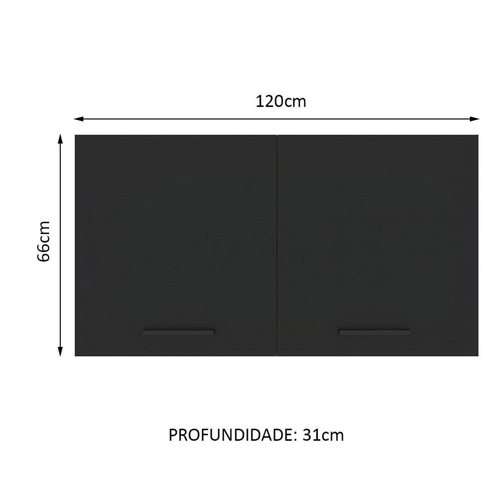 Armário Aéreo Multiuso 120cm 2 Portas Branco/Preto Agata Madesa