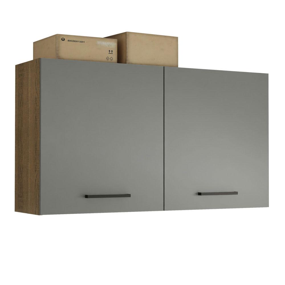 Armário Aéreo Multiuso 120cm 2 Portas Rustic/Cinza Agata Madesa