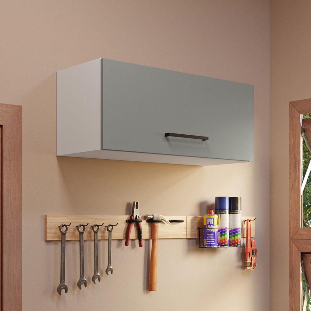 Armário Aéreo Multiuso 80cm 1 Porta Basculante Branco/Cinza Agata Madesa