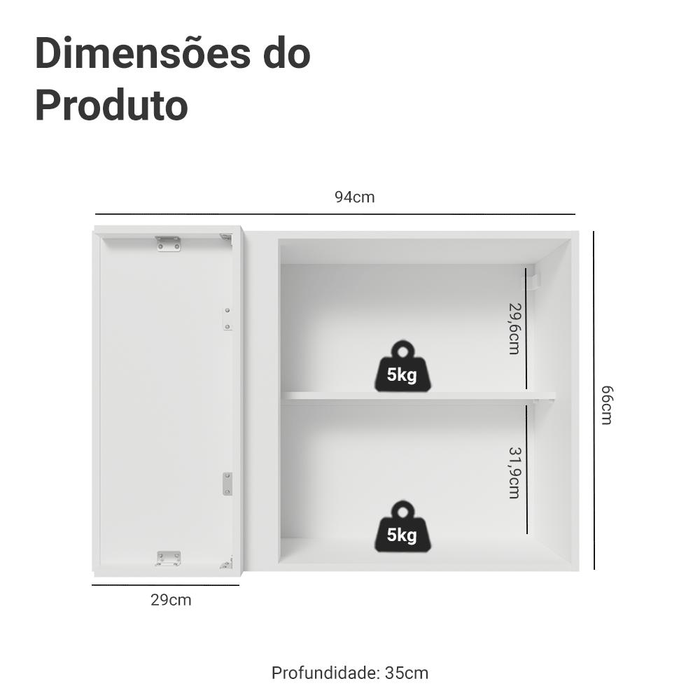 Armário Aéreo de Canto 1 Porta Branco Vik Madesa