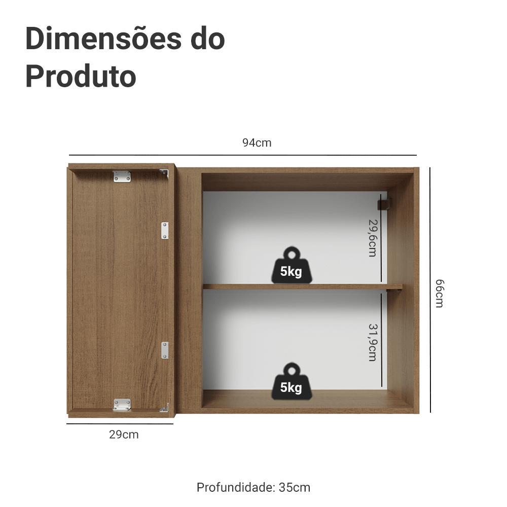 Armário Aéreo de Canto 1 Porta Rustic/Branco Vik Madesa