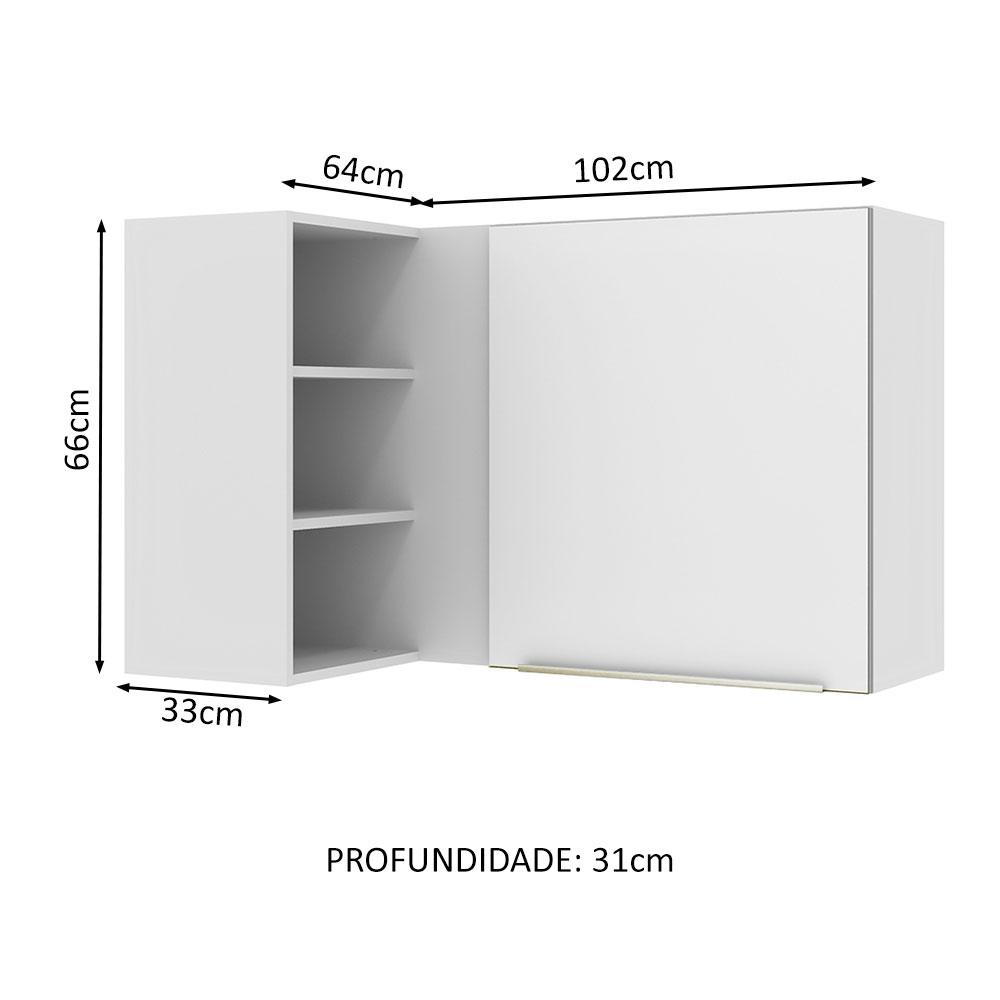 Armário Aéreo de Canto com Adega Acoplada Madesa Lux 1 Porta - Branco/Branco Veludo