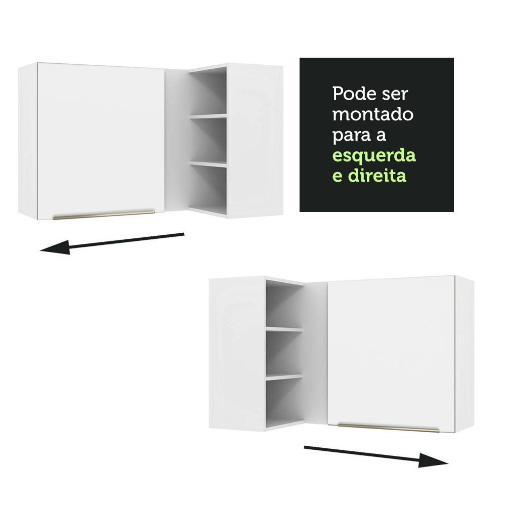 Armário Aéreo de Canto com Adega Acoplada Madesa Lux 1 Porta - Branco/Branco Veludo