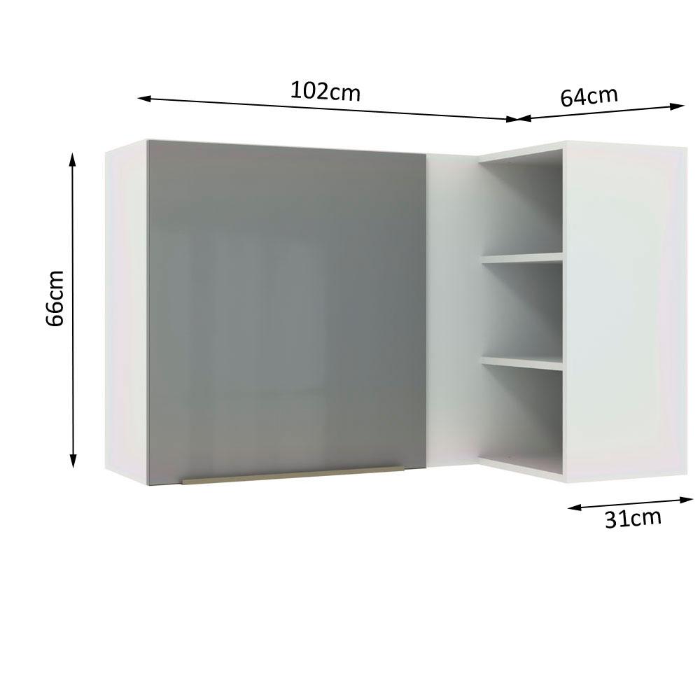 Armário Aéreo de Canto com Adega Acoplada Madesa Lux 1 Porta - Branco/Cinza