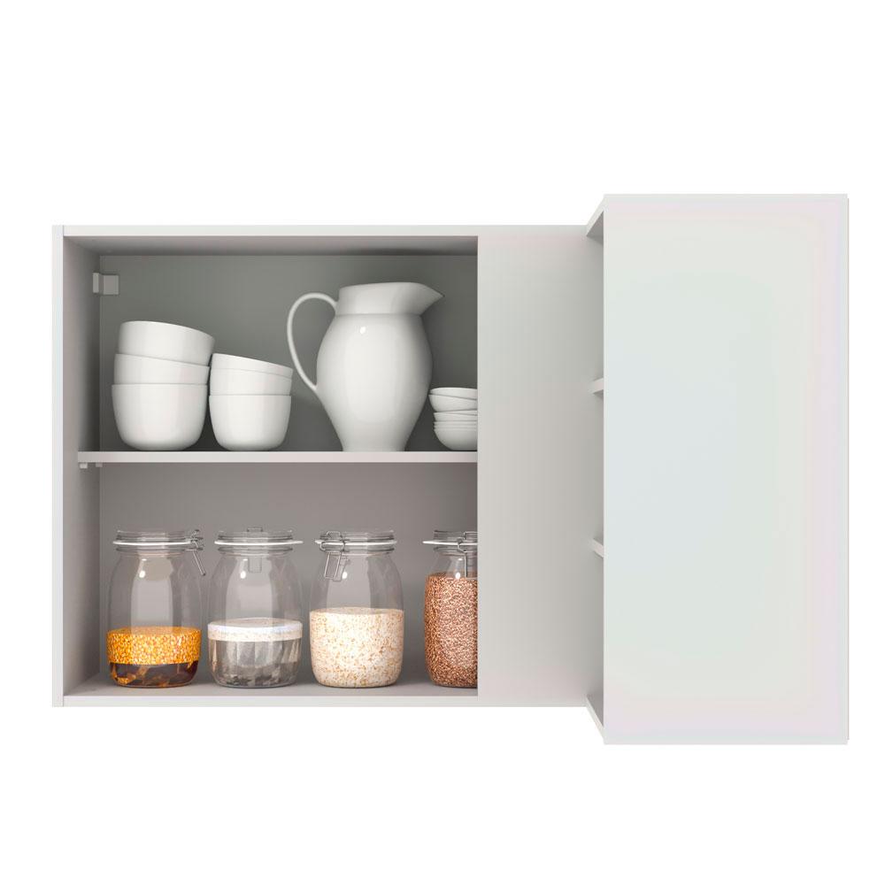 Armário Aéreo de Canto com Adega Acoplada Madesa Lux 1 Porta - Branco/Cinza
