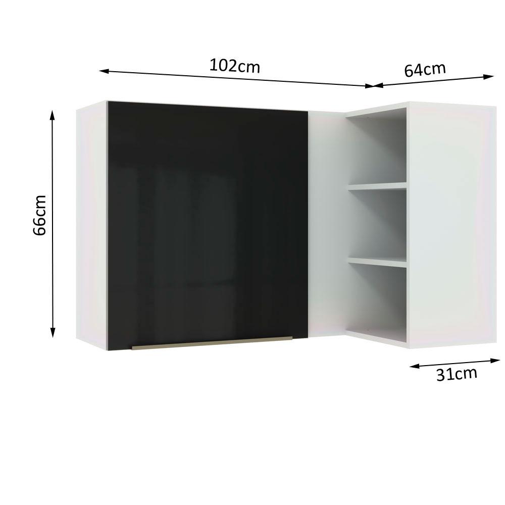 Armário Aéreo de Canto com Adega Acoplada Madesa Lux 1 Porta - Branco/Preto