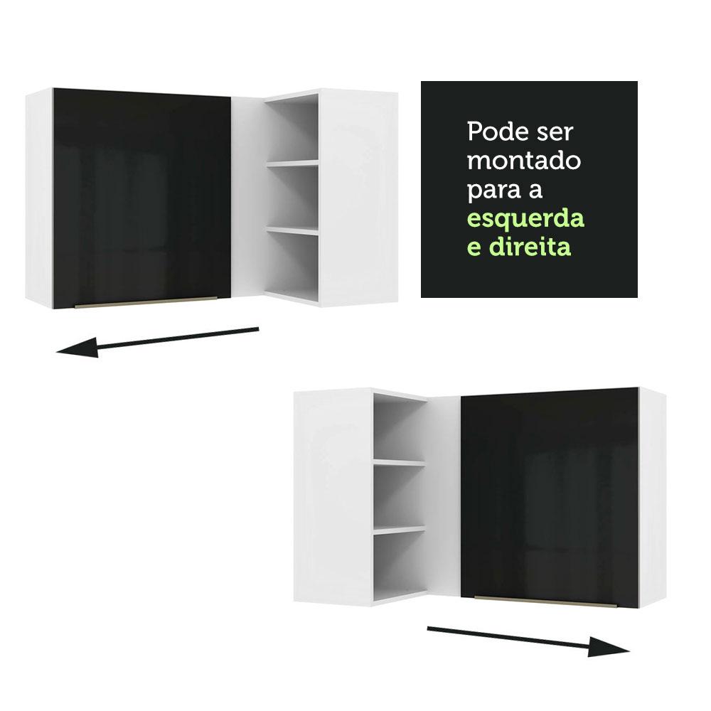 Armário Aéreo de Canto com Adega Acoplada Madesa Lux 1 Porta - Branco/Preto