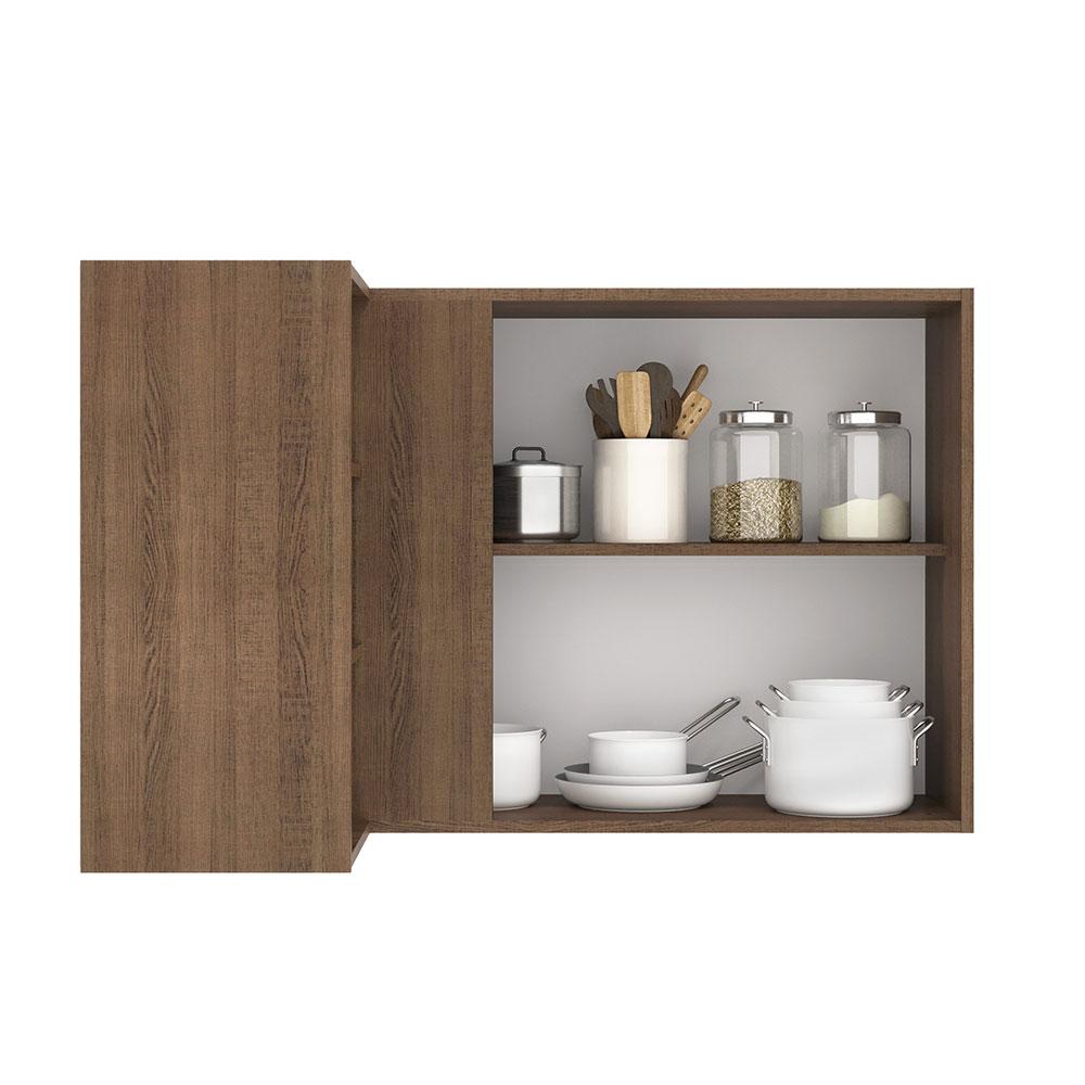 Armário Aéreo de Canto com Adega Acoplada Madesa Lux 1 Porta - Rustic/Branco Veludo