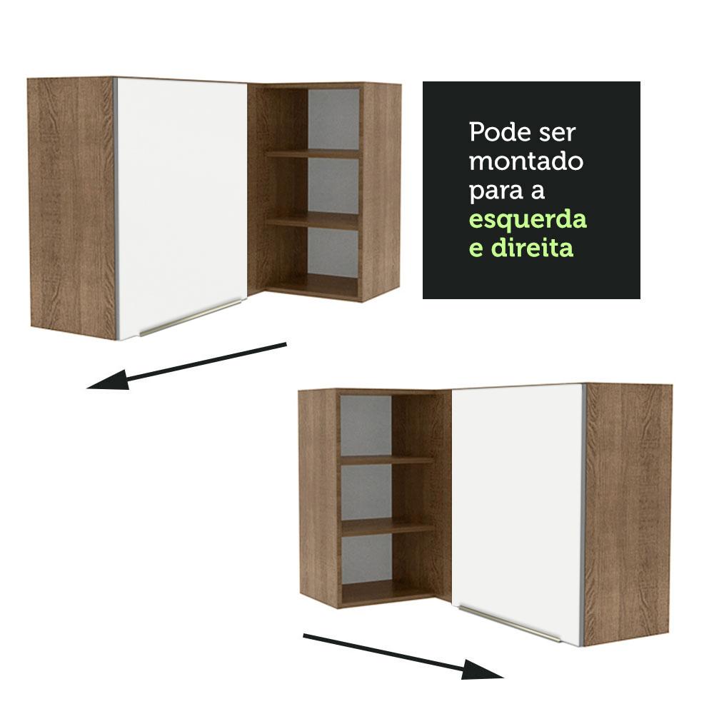 Armário Aéreo de Canto com Adega Acoplada Madesa Lux 1 Porta - Rustic/Branco Veludo