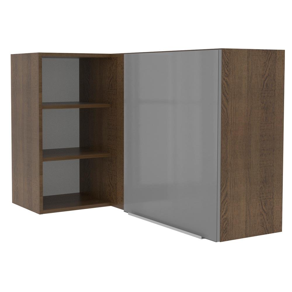 Armário Aéreo de Canto com Adega Acoplada Madesa Lux 1 Porta - Rustic/Cinza