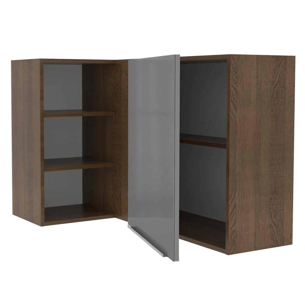 Armário Aéreo de Canto com Adega Acoplada Madesa Lux 1 Porta - Rustic/Cinza