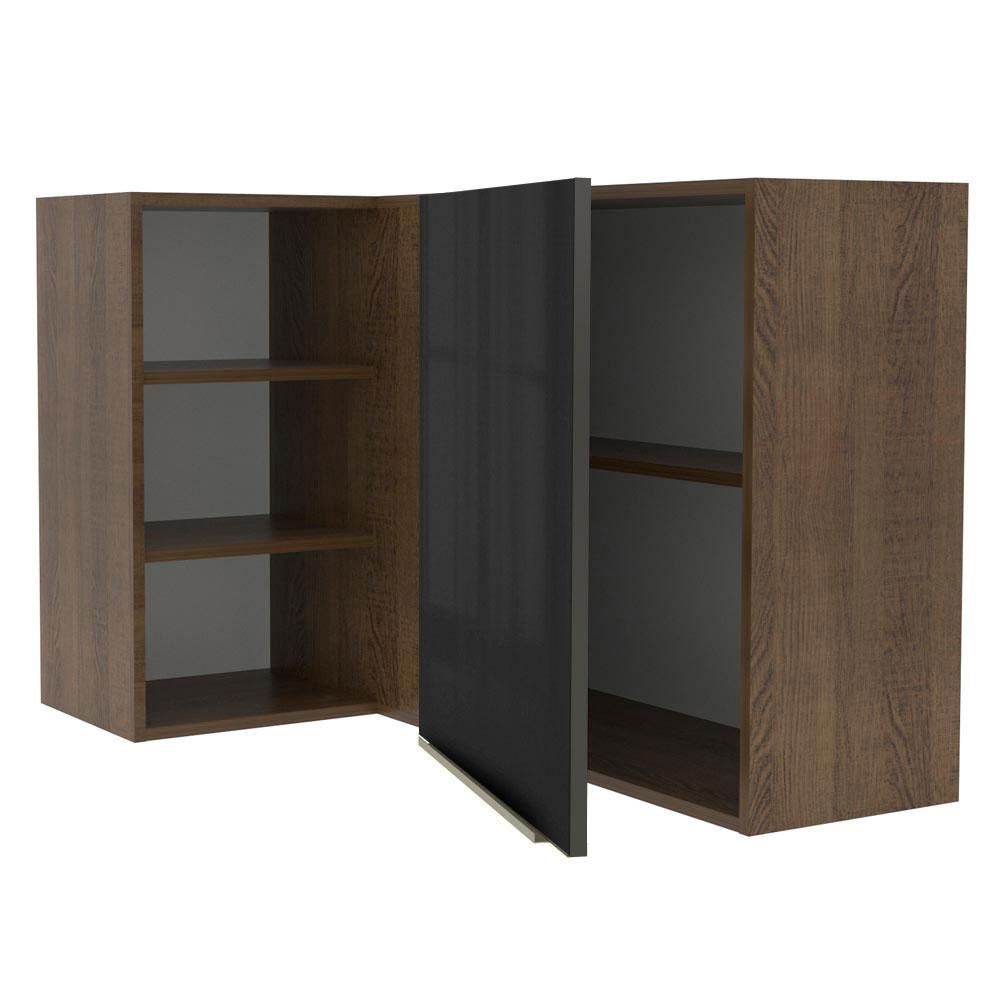 Armário Aéreo de Canto com Adega Acoplada Madesa Lux 1 Porta - Rustic/Preto