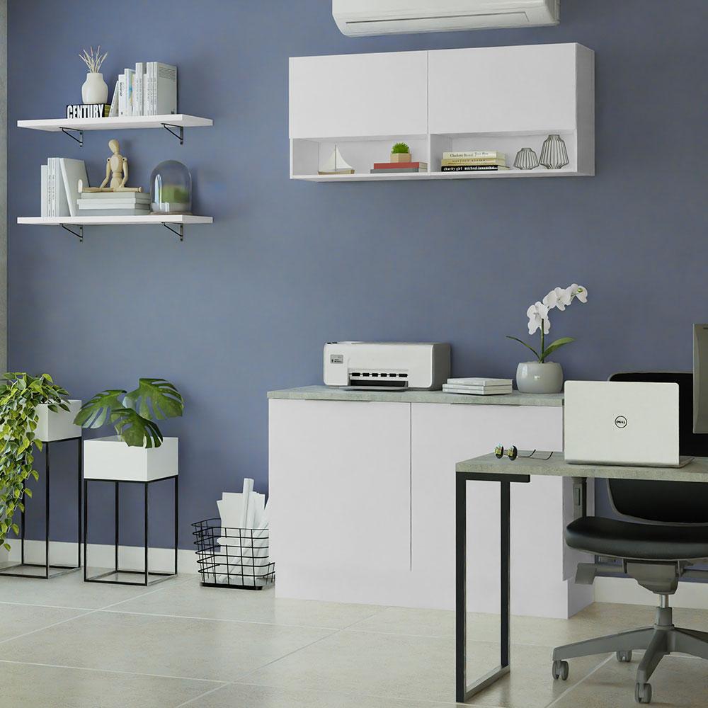 Armário Aéreo para Escritório com Nicho e Prateleira 120cm Branco Madesa