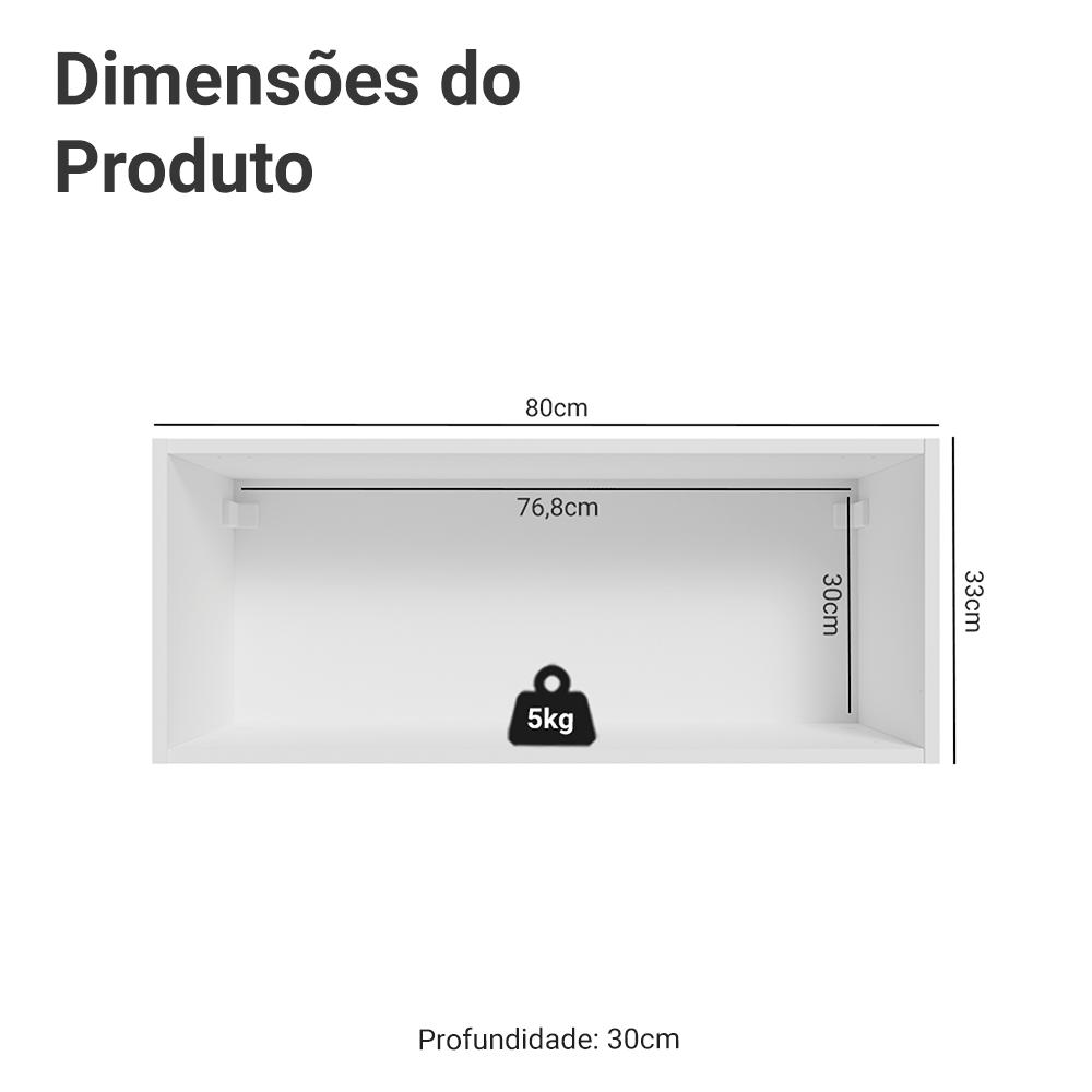 Armário Aéreo para Quarto 80 cm Nicho Aberto Branco Neo Madesa