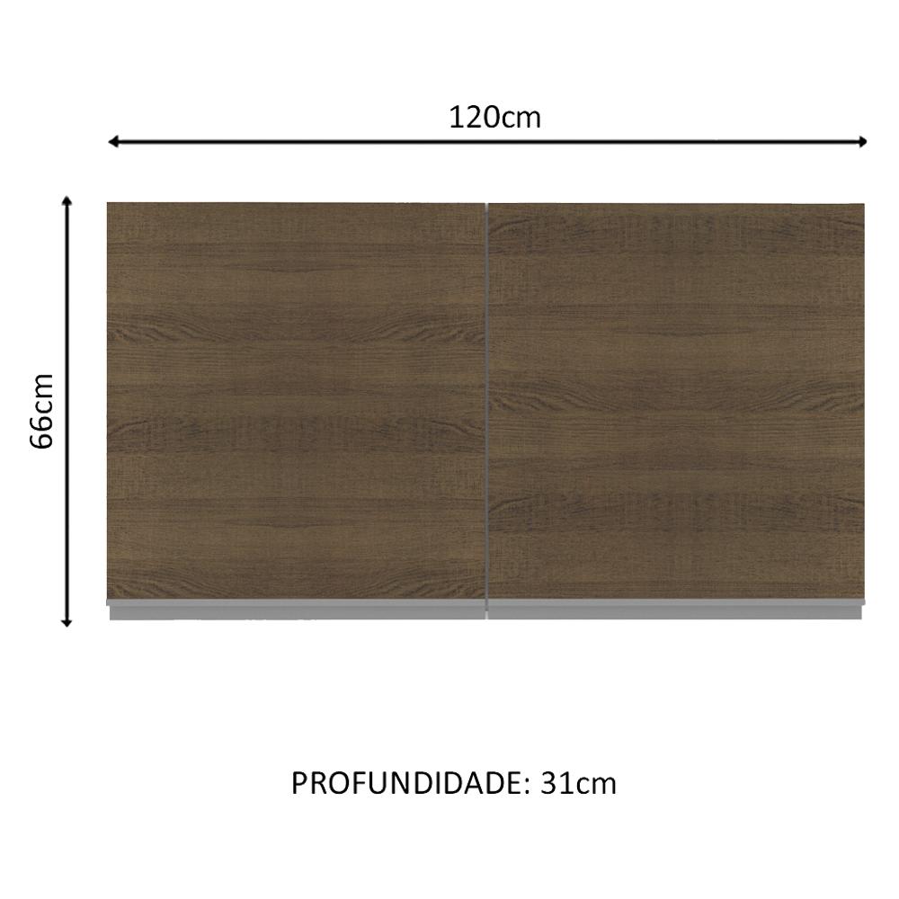 Armário De Cozinha Aéreo 100% MDF 120 cm 2 Portas Branco/Rustic Acordes Madesa