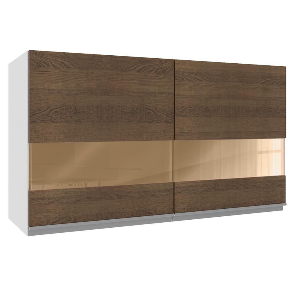 Armário De Cozinha Aéreo 100% MDF 120 cm 2 Portas Vidro Reflex Branco/Rustic Acordes Madesa