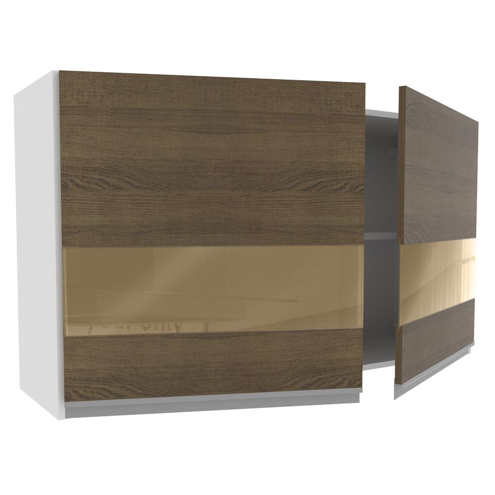 Armário De Cozinha Aéreo 100% MDF 120 cm 2 Portas Vidro Reflex Branco/Rustic Acordes Madesa