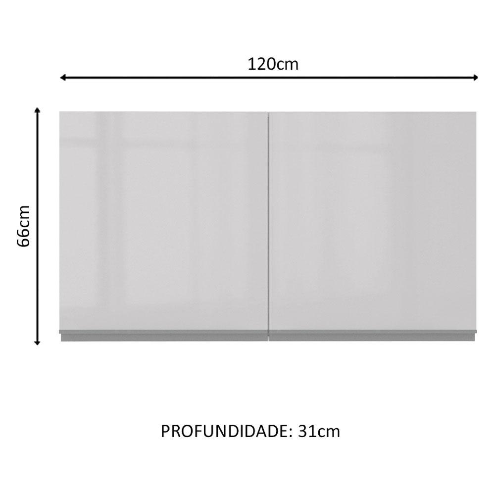 Armário De Cozinha Aéreo 100% MDF 120 cm Portas Branco Brilho Acordes Madesa
