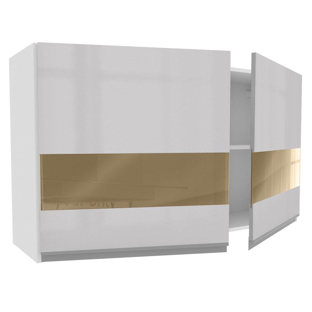 Armário De Cozinha Aéreo 100% MDF 120 cm Vidro Reflex Portas Branco Brilho Acordes Madesa