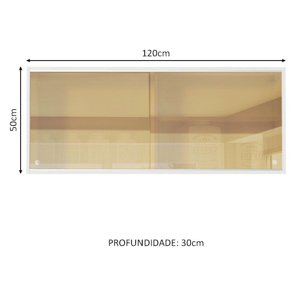 Armário De Cozinha Aéreo 100% MDF 2 Portas de Correr de Vidro Reflex Branco Acordes Madesa