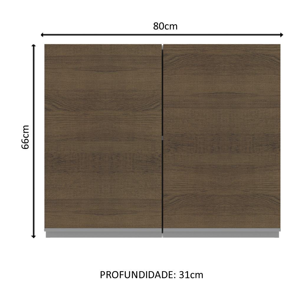 Armário De Cozinha Aéreo 100% MDF 80 cm 2 Portas Branco/Rustic Acordes Madesa