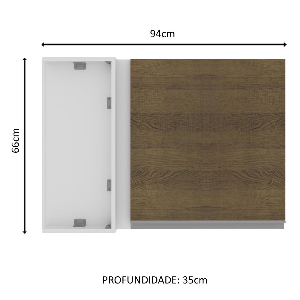 Armário De Cozinha Aéreo de Canto 100% MDF 1 Porta Branco/Rustic Acordes Madesa