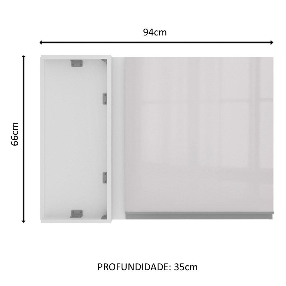Armário De Cozinha Aéreo de Canto 100% MDF Porta Branco Brilho Acordes Madesa