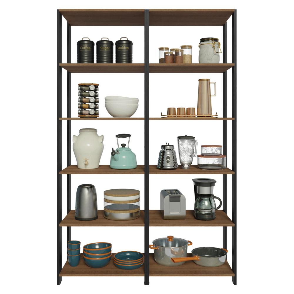 Armário Estante Multiuso Organizador 10 Prateleiras 118cm Rustic/Preto Madesa