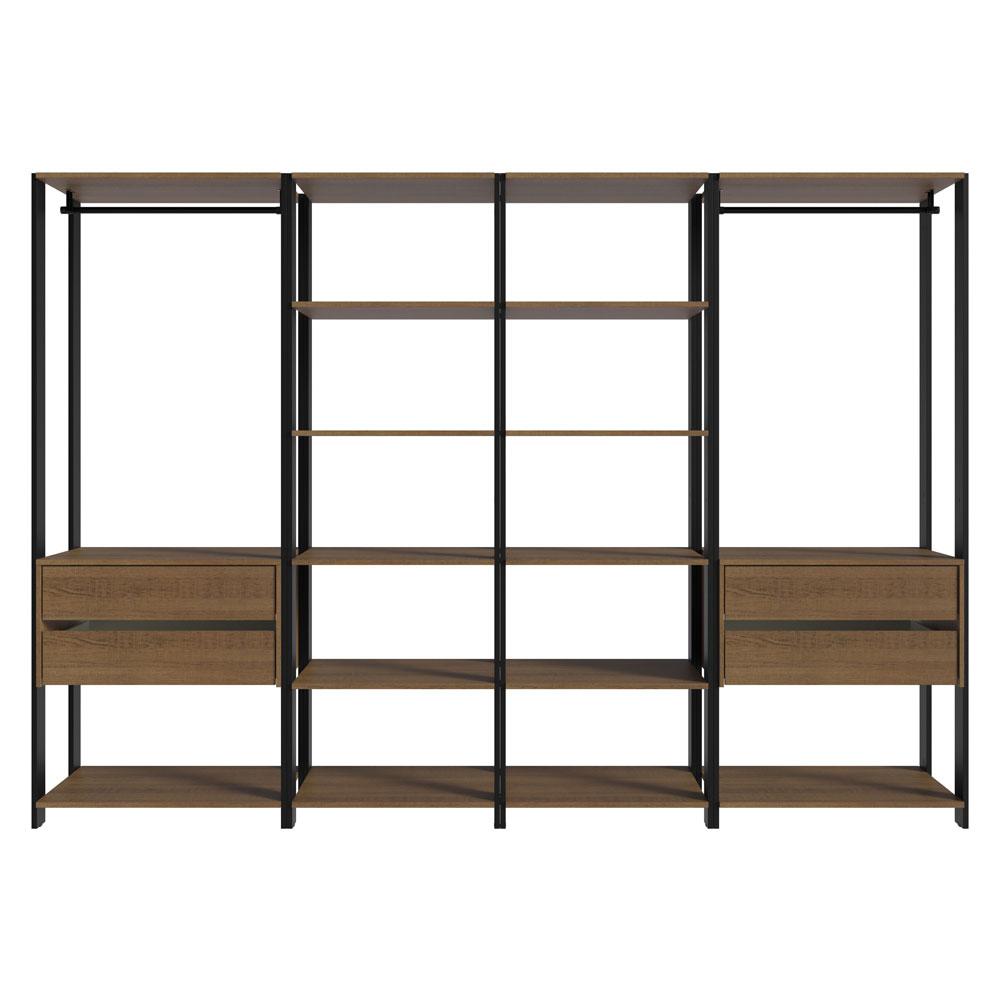 Armário Estante Multiuso Organizador 4 Gavetas 258cm Rustic/Preto Madesa