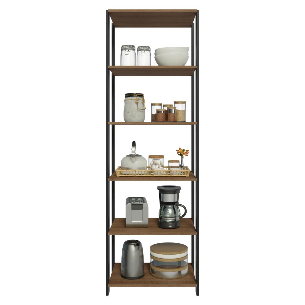 Armário Estante Multiuso Organizador 5 Prateleiras 59cm Rustic/Preto Madesa