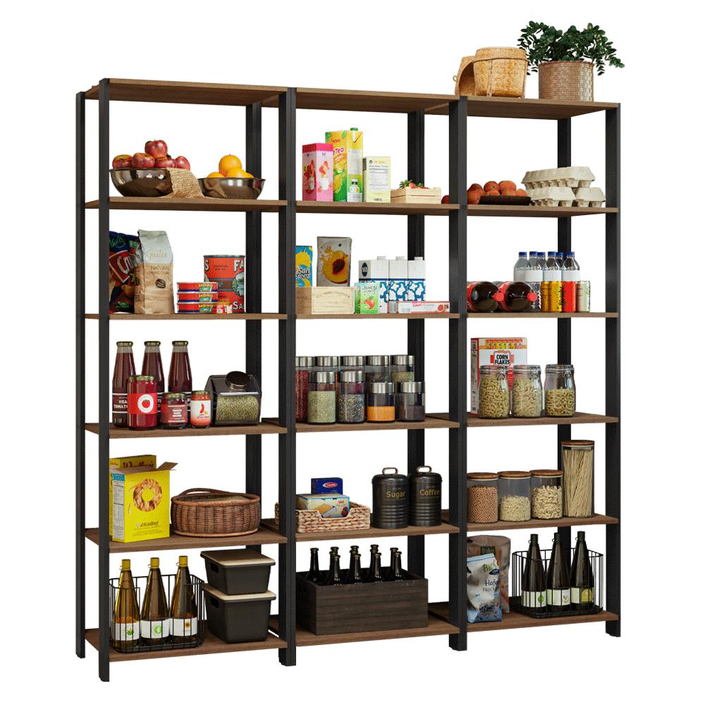 Armário Estante Multiuso Organizador Despensa 15 Prateleiras 177cm Rustic/Preto Madesa