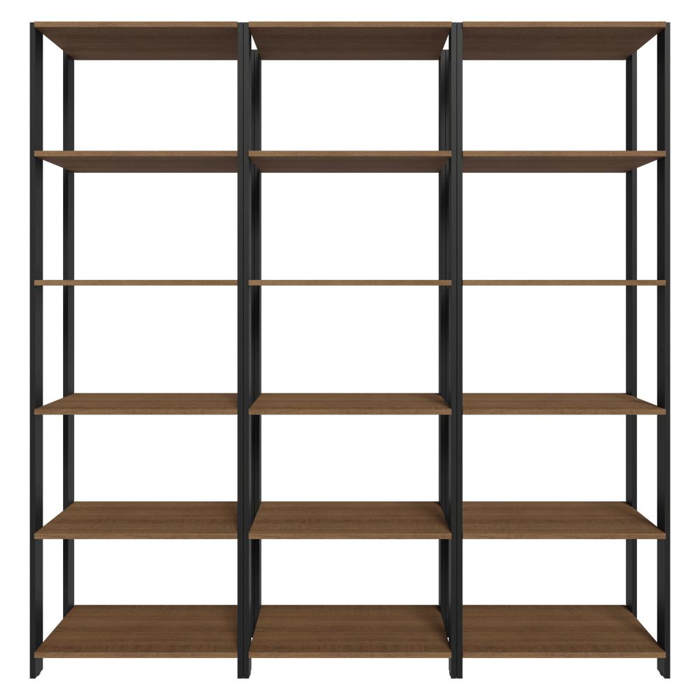 Armário Estante Multiuso Organizador Despensa 15 Prateleiras 177cm Rustic/Preto Madesa
