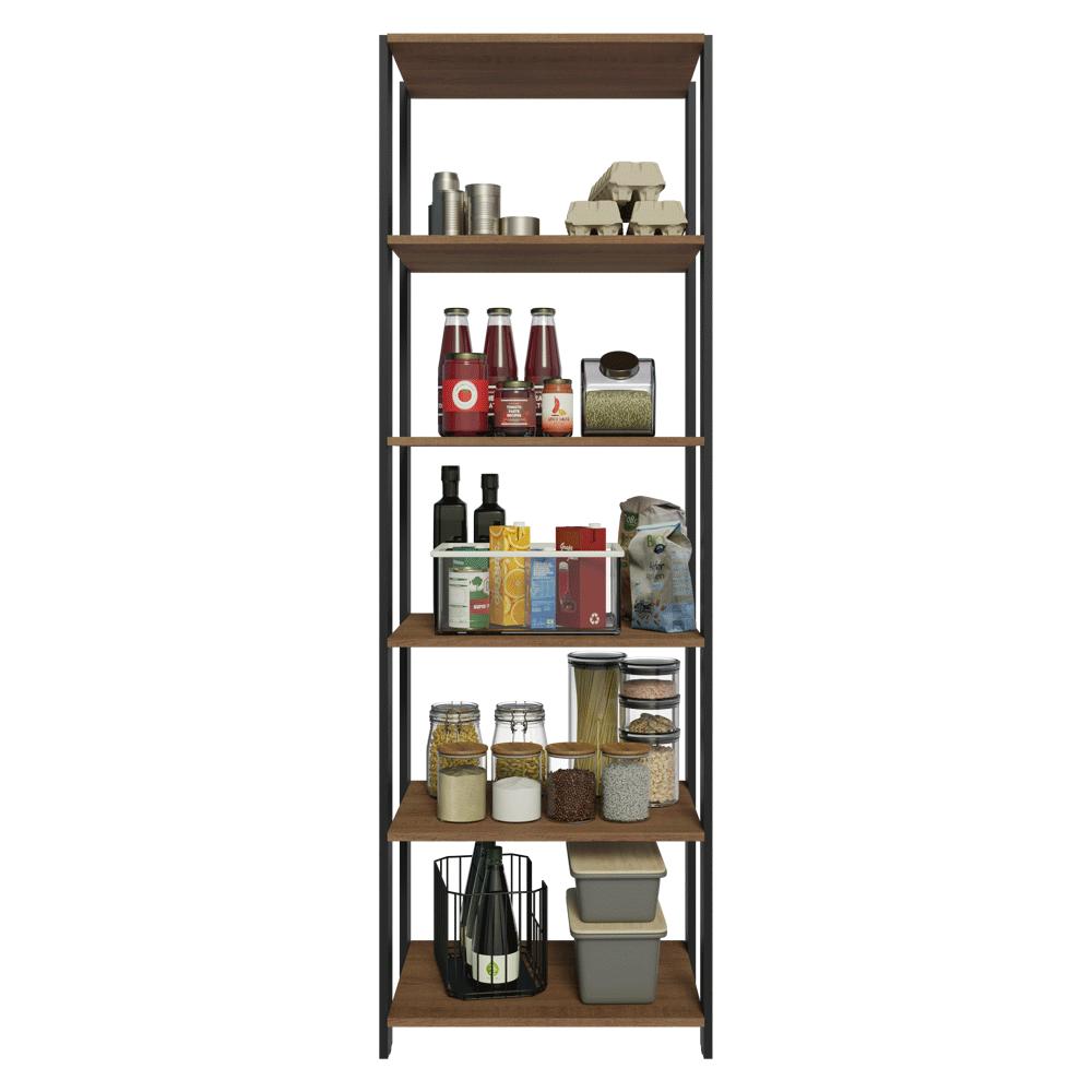 Armário Estante Multiuso Organizador Despensa 5 Prateleiras 59cm Rustic/Preto Madesa