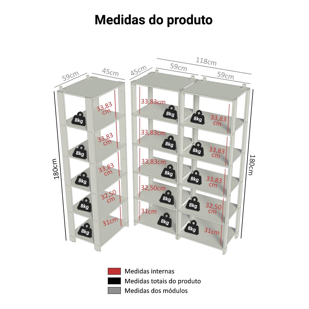 Armário Estante Multiuso Organizador Despensa de Canto 15 Prateleiras 177cm Rustic/Preto Madesa