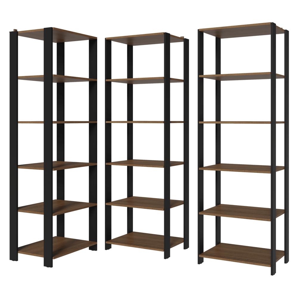 Armário Estante Multiuso Organizador Despensa de Canto 15 Prateleiras 177cm Rustic/Preto Madesa