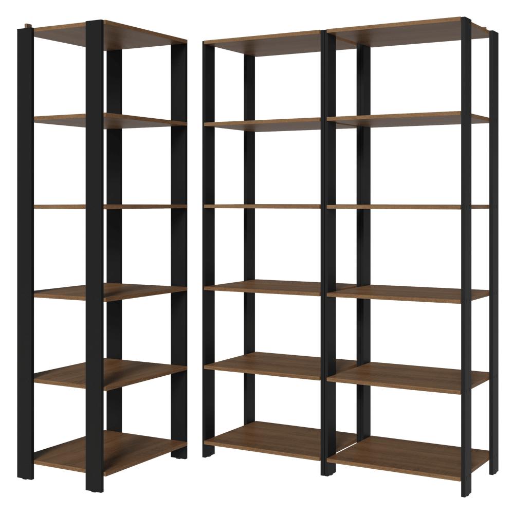 Armário Estante Multiuso Organizador Despensa de Canto 15 Prateleiras 177cm Rustic/Preto Madesa