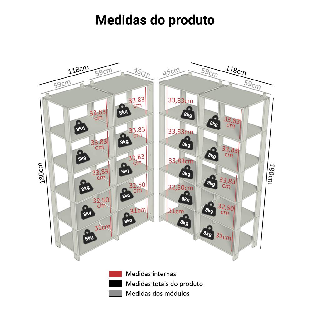 Armário Estante Multiuso Organizador Despensa de Canto 20 Prateleiras 236cm Rustic/Preto Madesa