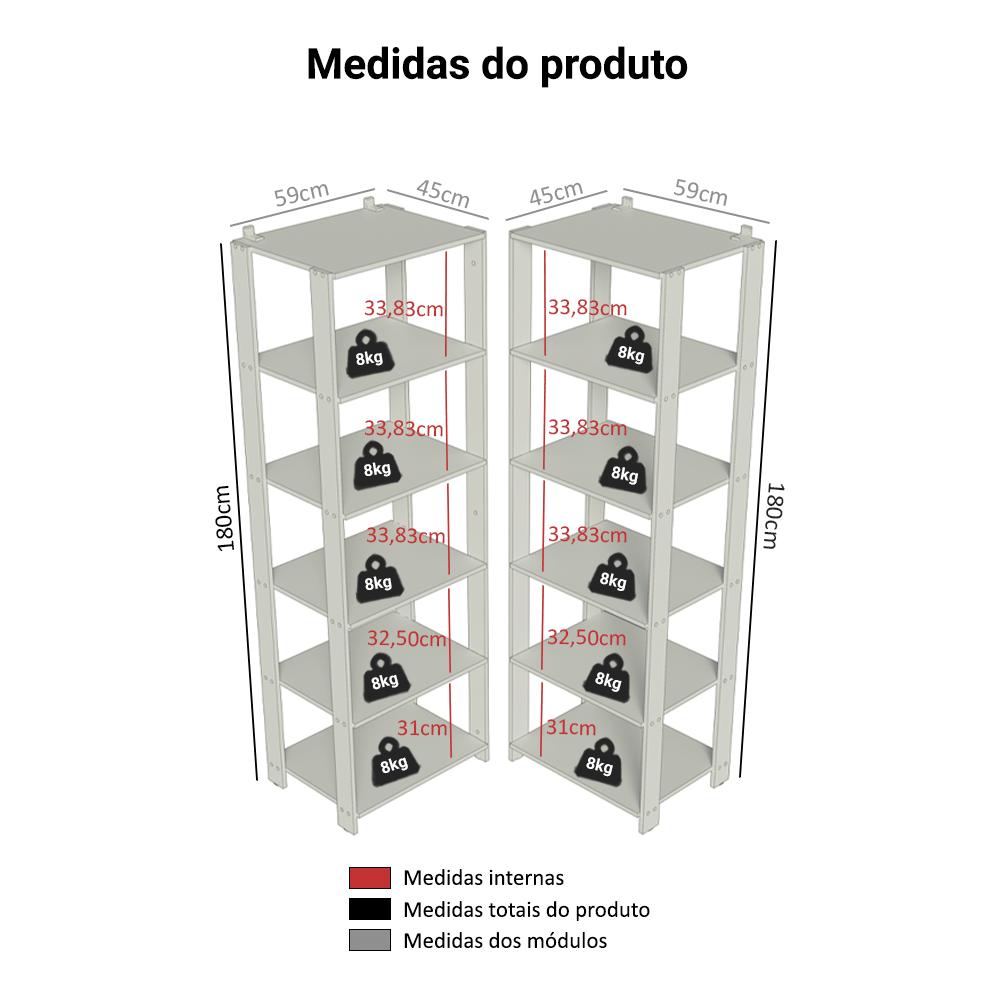 Armário Estante Multiuso Organizador de Canto 10 Prateleiras 118cm Rustic/Preto Madesa