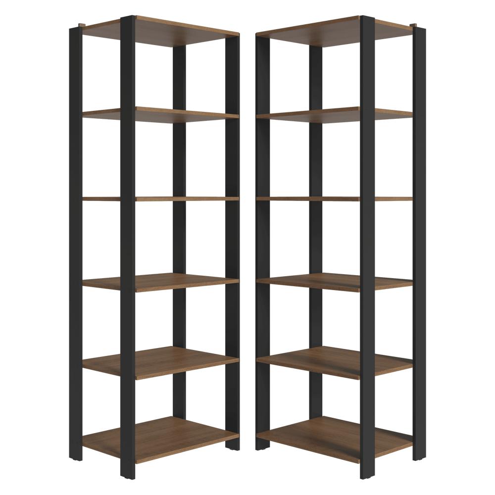Armário Estante Multiuso Organizador de Canto 10 Prateleiras 118cm Rustic/Preto Madesa