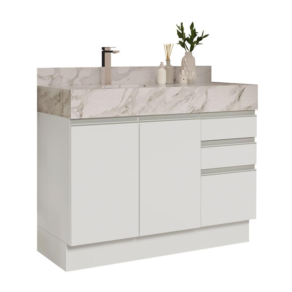 Armário Gabinete para Banheiro 120cm 2 Portas 3 Gavetas Branco Madesa
