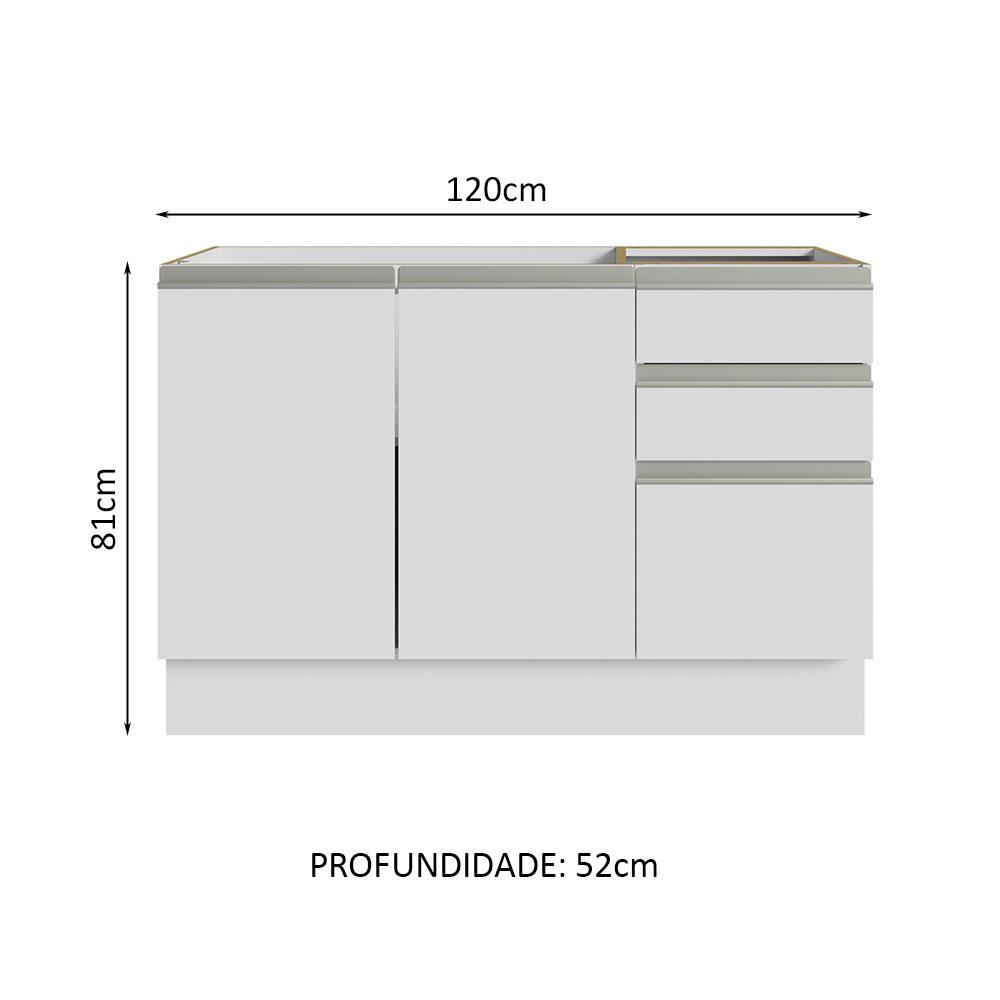 Armário Gabinete para Banheiro 120cm 2 Portas 3 Gavetas Branco Madesa