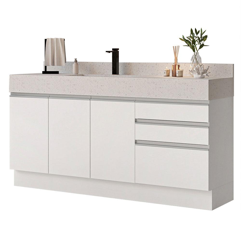 Armário Gabinete para Banheiro 180cm 3 Portas 3 Gavetas Branco Madesa