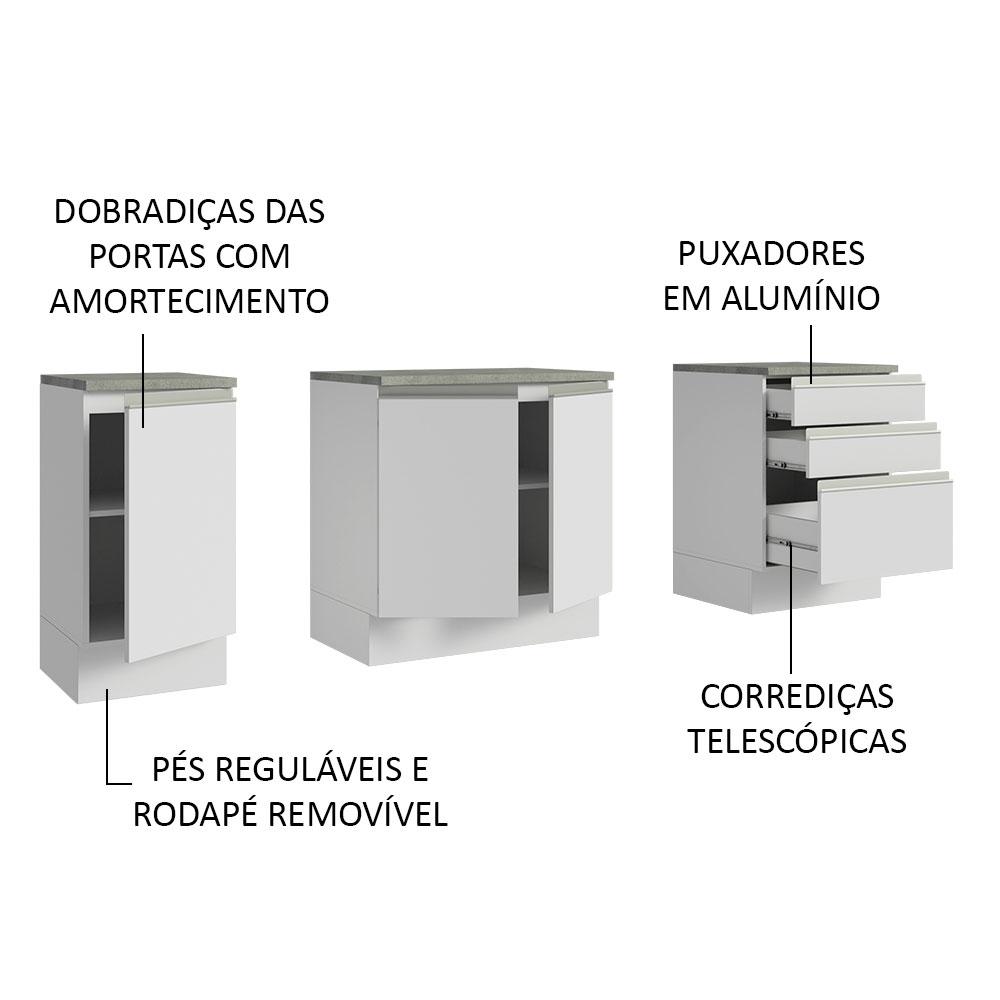 Armário Gabinete para Banheiro 180cm 3 Portas 3 Gavetas Branco Madesa