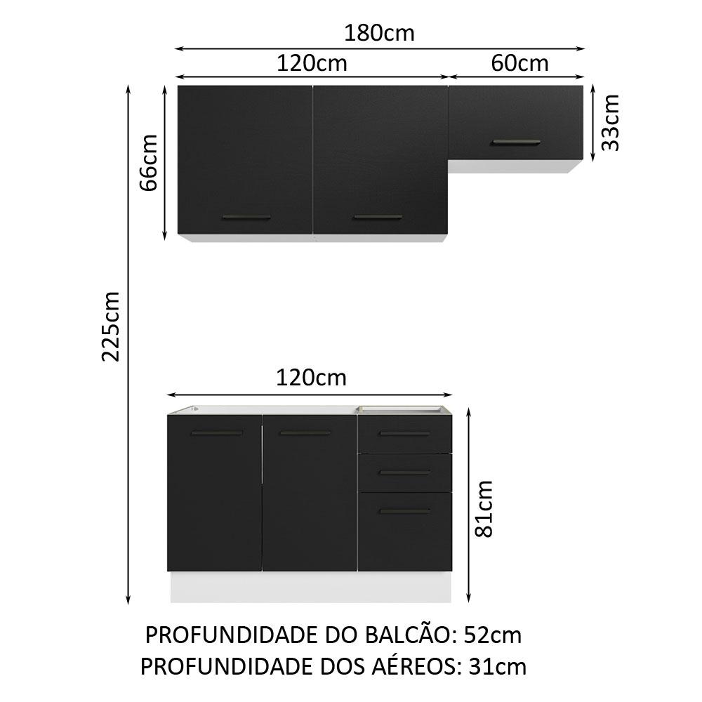 Armário de  Cozinha Compacta 180cm Branco/Preto Agata Madesa 09