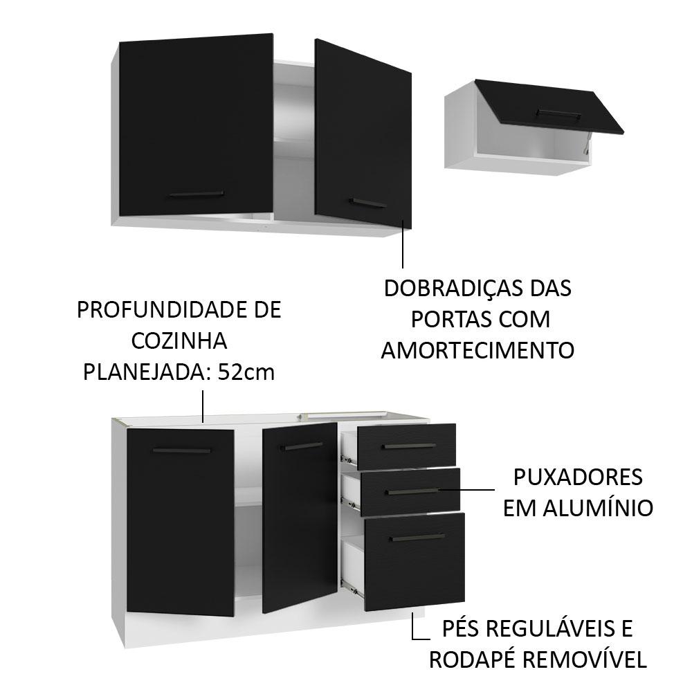 Armário de  Cozinha Compacta 180cm Branco/Preto Agata Madesa 09